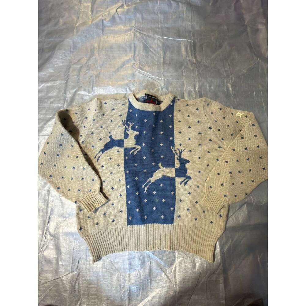 Vintage Demetre Pure Virgin Wool Nordic Reindeer Knit Sweater Mens M USA Made 80
